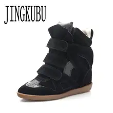 JINGKUBU/Новые ботинки из коровьей замши модная повседневная женская обувь в американском и Европейском стиле, увеличивающая рост женская обувь, большие размеры 35-41
