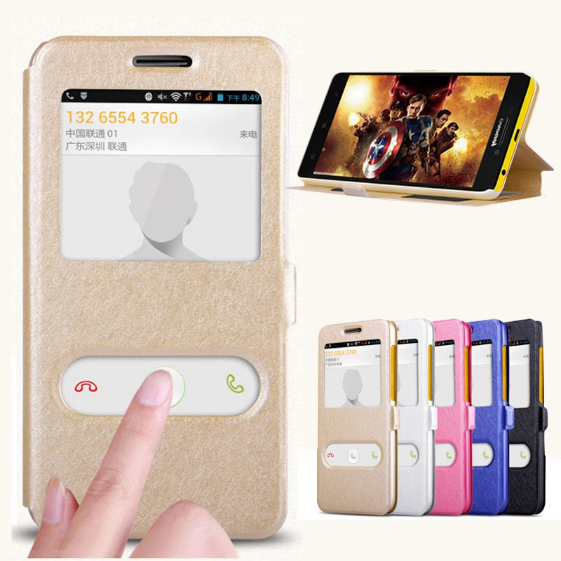 

For Lenovo K3 A 6000 6010 Case Luxury Quick Answer View Window Flip Silk PU Leather Case for Lenovo Lemon K3 K30-T Phone Cases