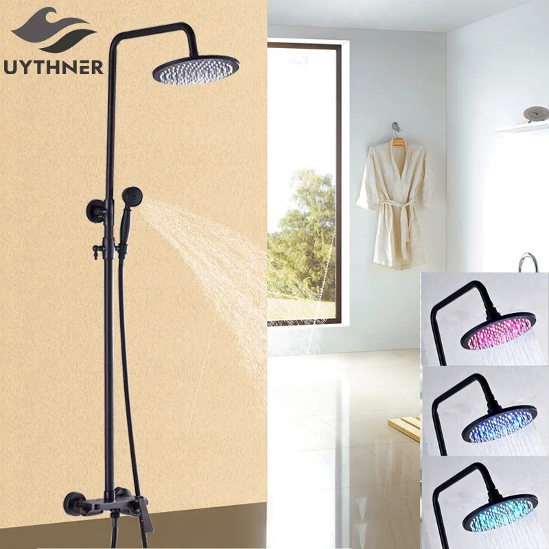 

Uythner Three LED Color 10 Inch Oil Rubbed Bronze Fashion Style Bathroom Shower Faucet Mixer Tap with Adjustable Shower Bar