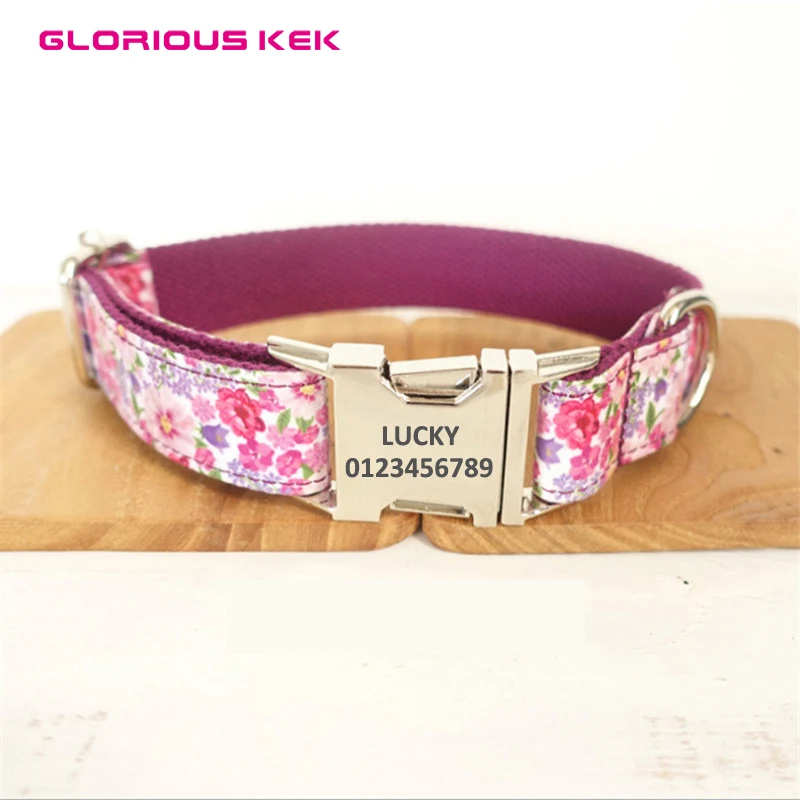Pet Dog Collar and Leash Purple Flowers Designer Dog Collar and Lead