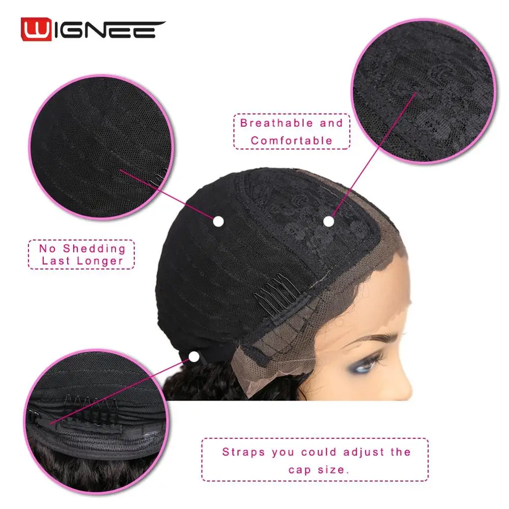 Wignee kinky Curly Lace Part Human Hair Wigs For Women High Density 150% Brazilian Hair Preplucked and Bleached Knots Lace Wig