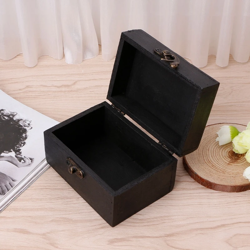 Madera negro bloqueo caja de almacenamiento tesoro collar Organizador maquillaje Organizador caja Madera negro bloqueo caja de almacenamiento tesoro collar Organizador maquillaje Organizador caja