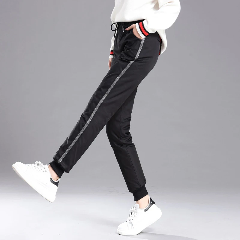

Women Solid Low Elastic Straight Thick Pants For Female Winter Oversized Warm Down Trousers Casual 90% White Duck Down Pants