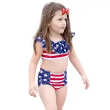 2 шт./компл. для маленьких девочек купальный костюм; принт со звездой; обувь в полоску для детей; детский комплект одежды; Двойка пляжный купальник бикини набор для детей ясельного возраста; платье