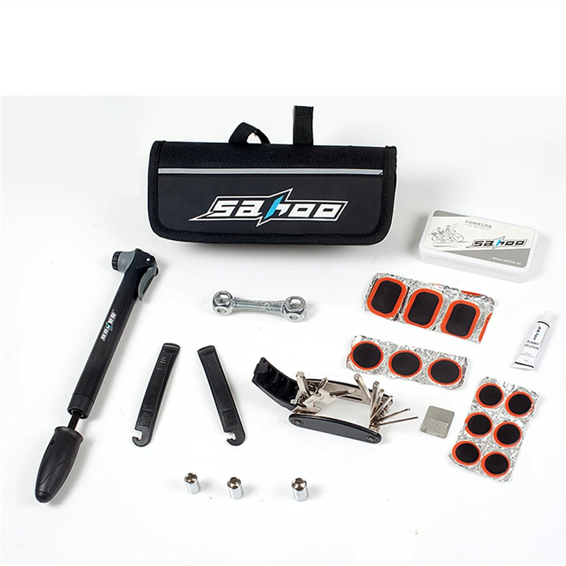 

New High Quality SAHOO Bike Bicycle Cycling Puncture Tire Tyre Multifunctional Repair Tool Set Kits & Mini Pump Bag