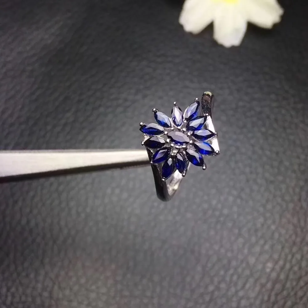 Flower Type Natural real blue sapphire ring 925 sterling silver Fine handworked jewelry Finger rings