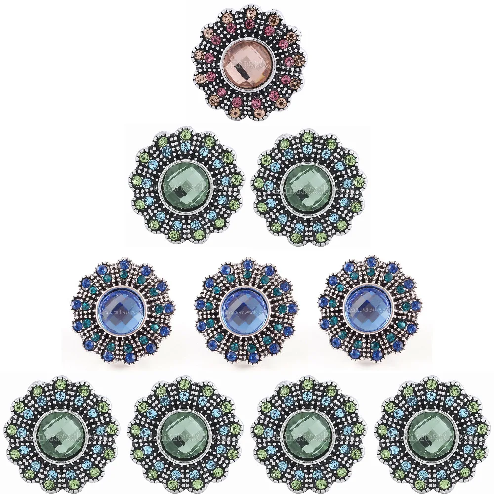 

2018 Fashion Women colorful Flower Snap Jewelry with Rhinestone Snap Buttons Fit 18mm Snap Bracelet&Bangles DIY Jewelry 10pcs
