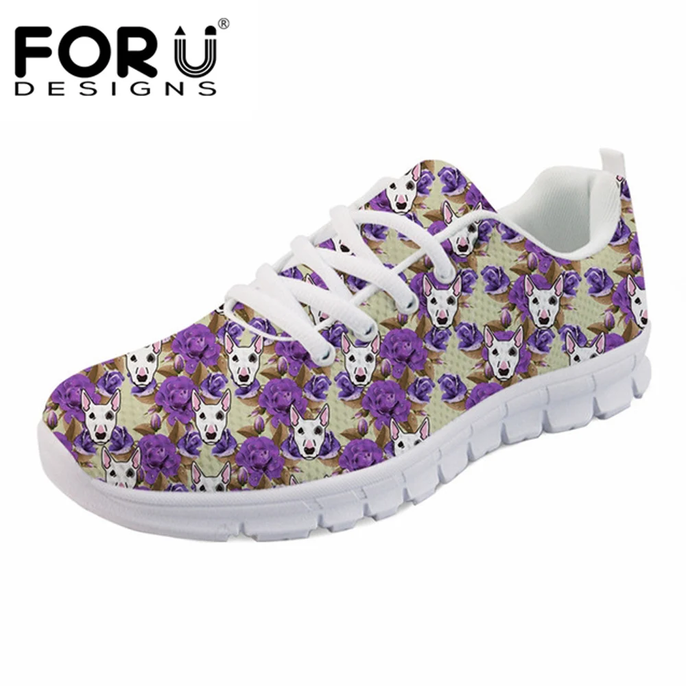 FORUDESIGNS Flower Bull Terrier Cute Flats Shoes Women Fashion Casual Brand Women's Sneakers Light Breathable Mesh Ladies Shoes 