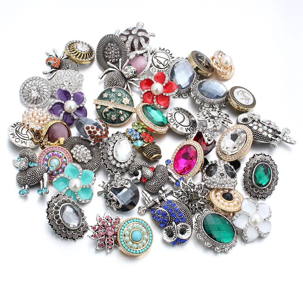 מוצר 50pcs/lot New 18MM Snap Jewelry Mixed 50 Designs Metal Snap