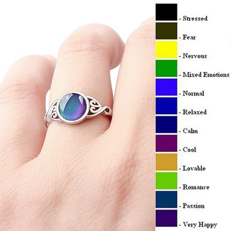 Creative Retro All-flower Circular Temperature-sensitive Discoloration Fine Jewelry Mood Ring For Unisex Party | Украшения и