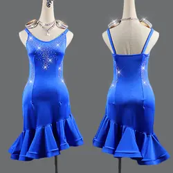 Латинское танцевальное платье для женщин и взрослых синее латинское платье три шага ча/Румба профессиональные женские платья для