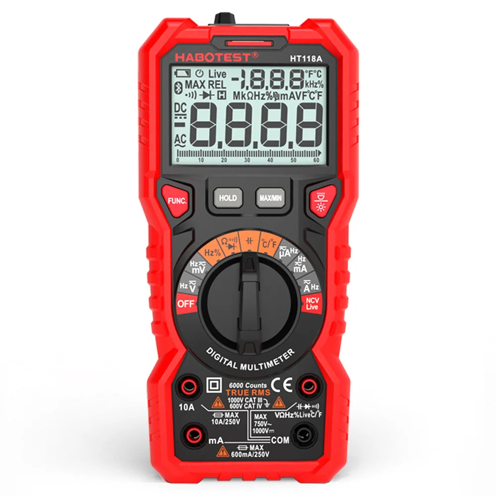 

New Digital Multimeter With 2 Color Backlight Screen Overvoltage Current Orange Light Prompt Probes Input Jack Indication