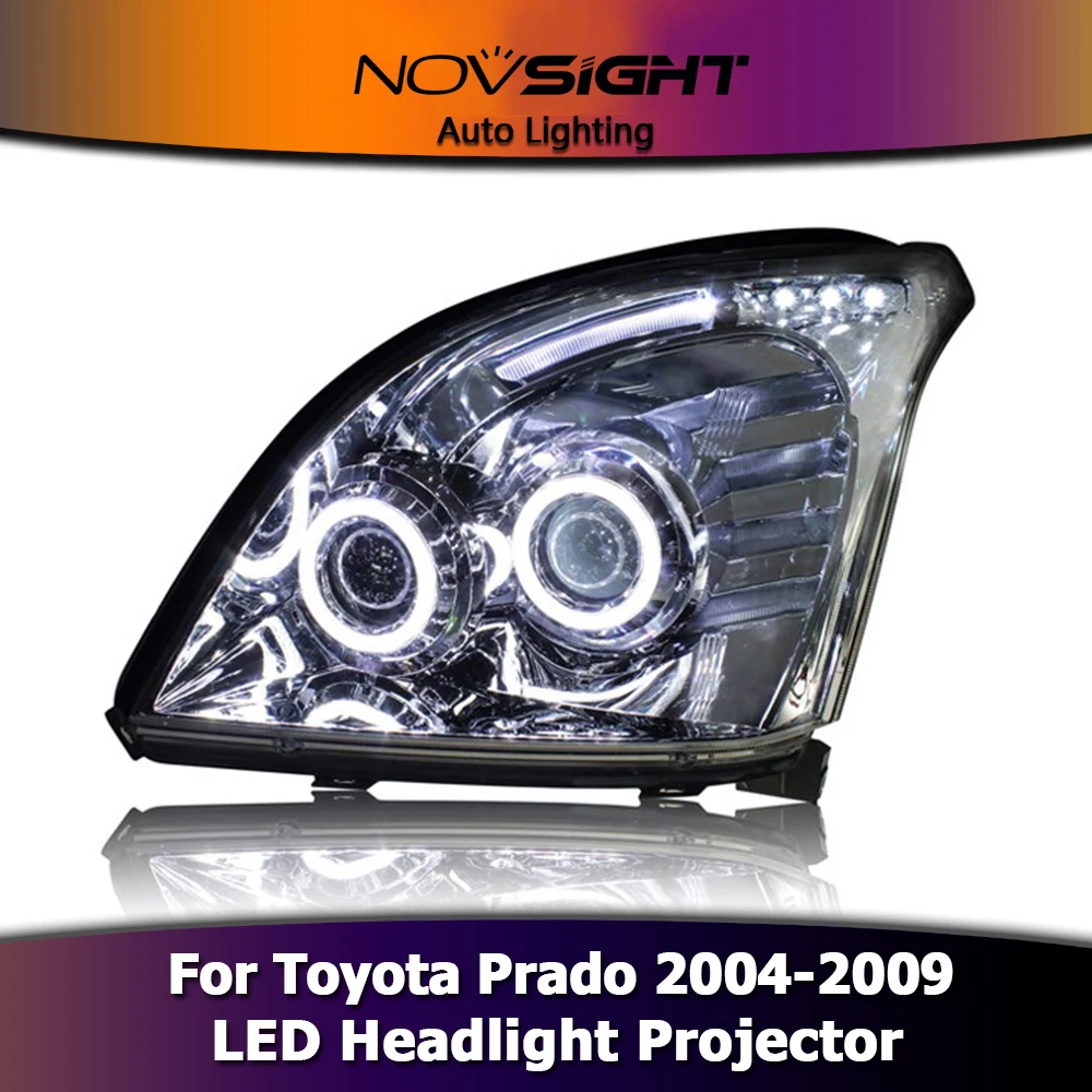 NOVSIGHT 2 шт. двойной Halo Автомобильный светодиодный фары в сборе Высокий Низкий Луч для Toyota Prado 2004-2009