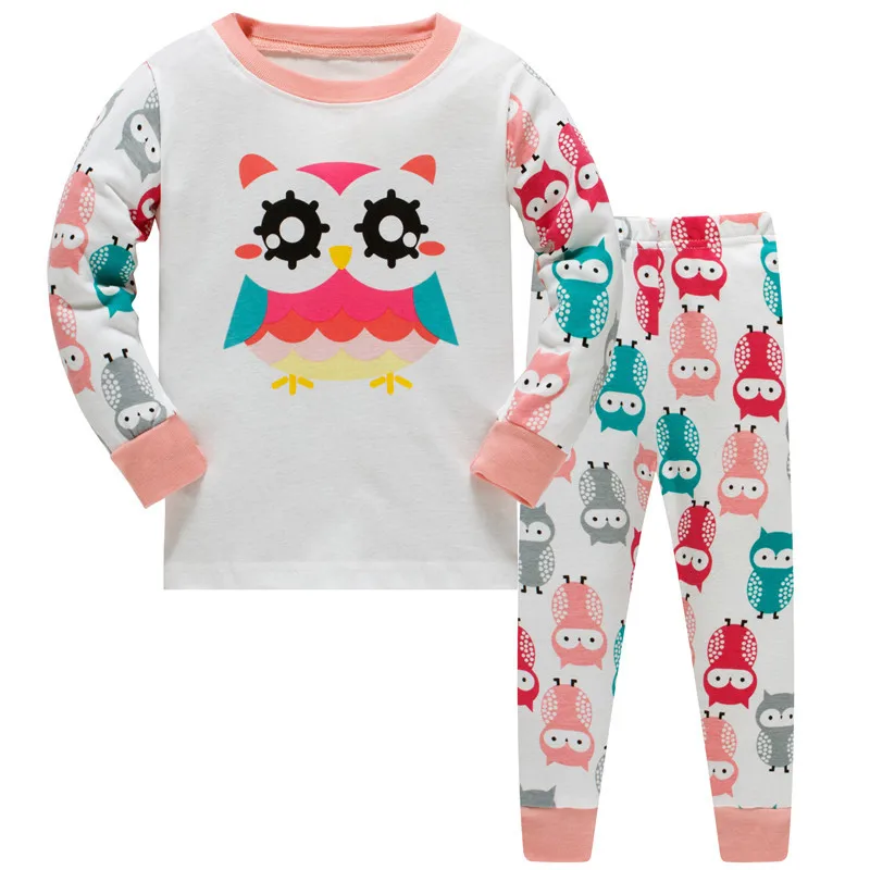 

New 2019 Girls Owl 3-8 Pyjamas Kids Cotton Casual Long Sleeve Pajama Girl Animal cute Pajamas Children Cartoon Sleepwear