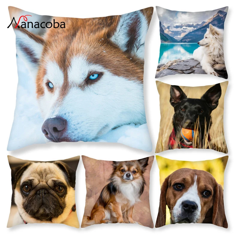 

Nanacoba Cute Husky Polyester Cushion Cover Animal Pattern Decorative Pillowcase Home Sofa Square Pillow Cover 45x45cm