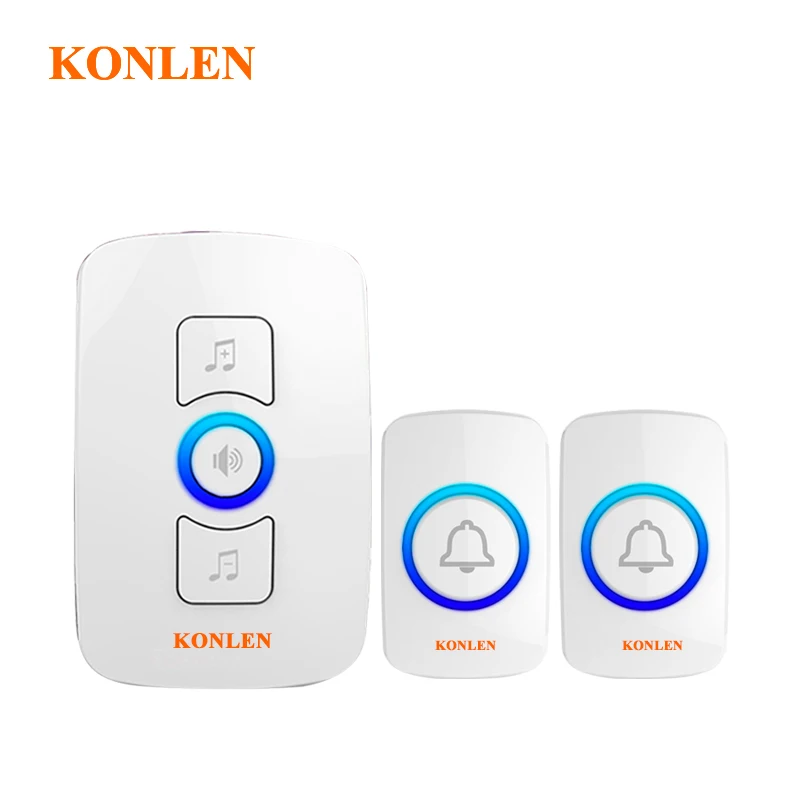 KONLEN Домашняя безопасность беспроводной дверной звонок умный звонок передатчик 433 МГц с кнопочной кнопкой Добро пожаловать светодиодный свет 32 Песни - Цвет: Package B 2 X 1