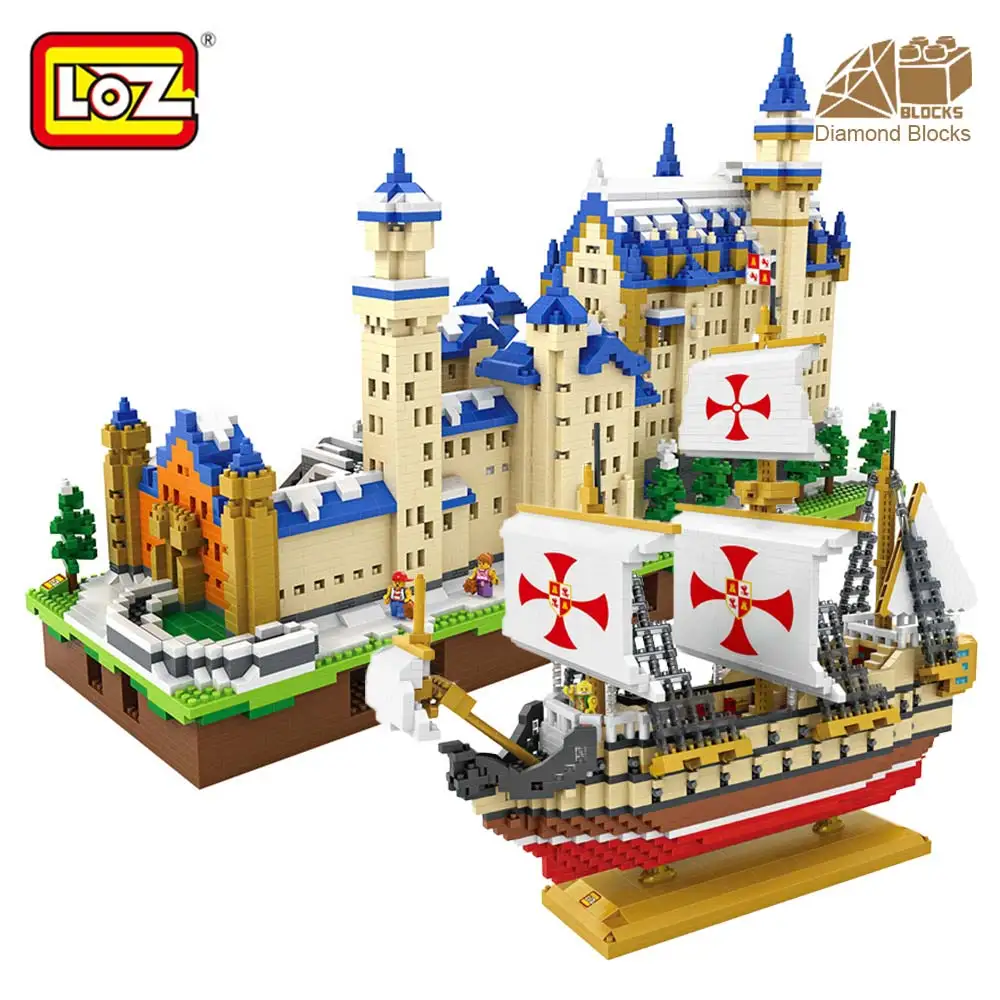 

LOZ Diamond Blocks Santa Maria Ship Neuschwanstein High Speed Train Children DIY Assembly Mini Building Blocks Educational Toys