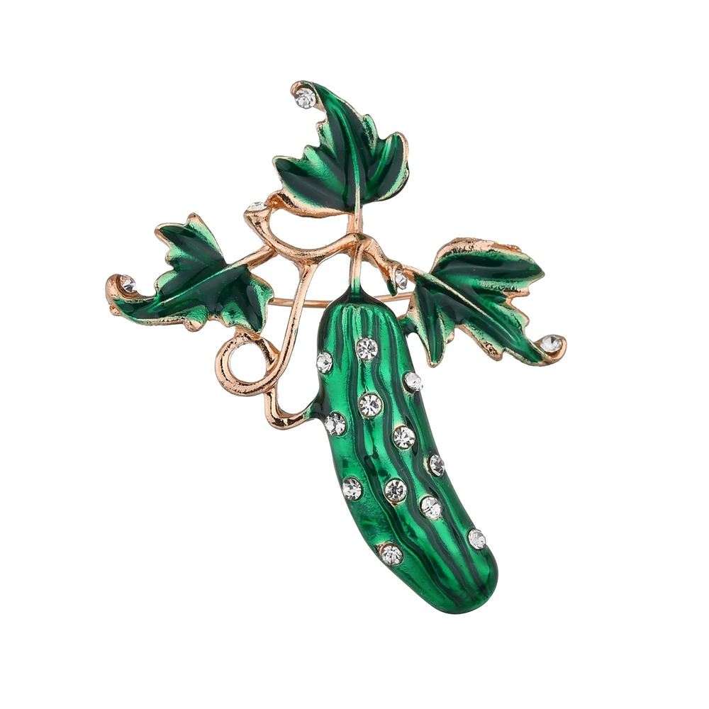 

MissCyCy Fashion Enamel Cucumber Brooch Pins For Women And Men Alloy Boutonniere Rhinestone Brooches Wedding Jewelry