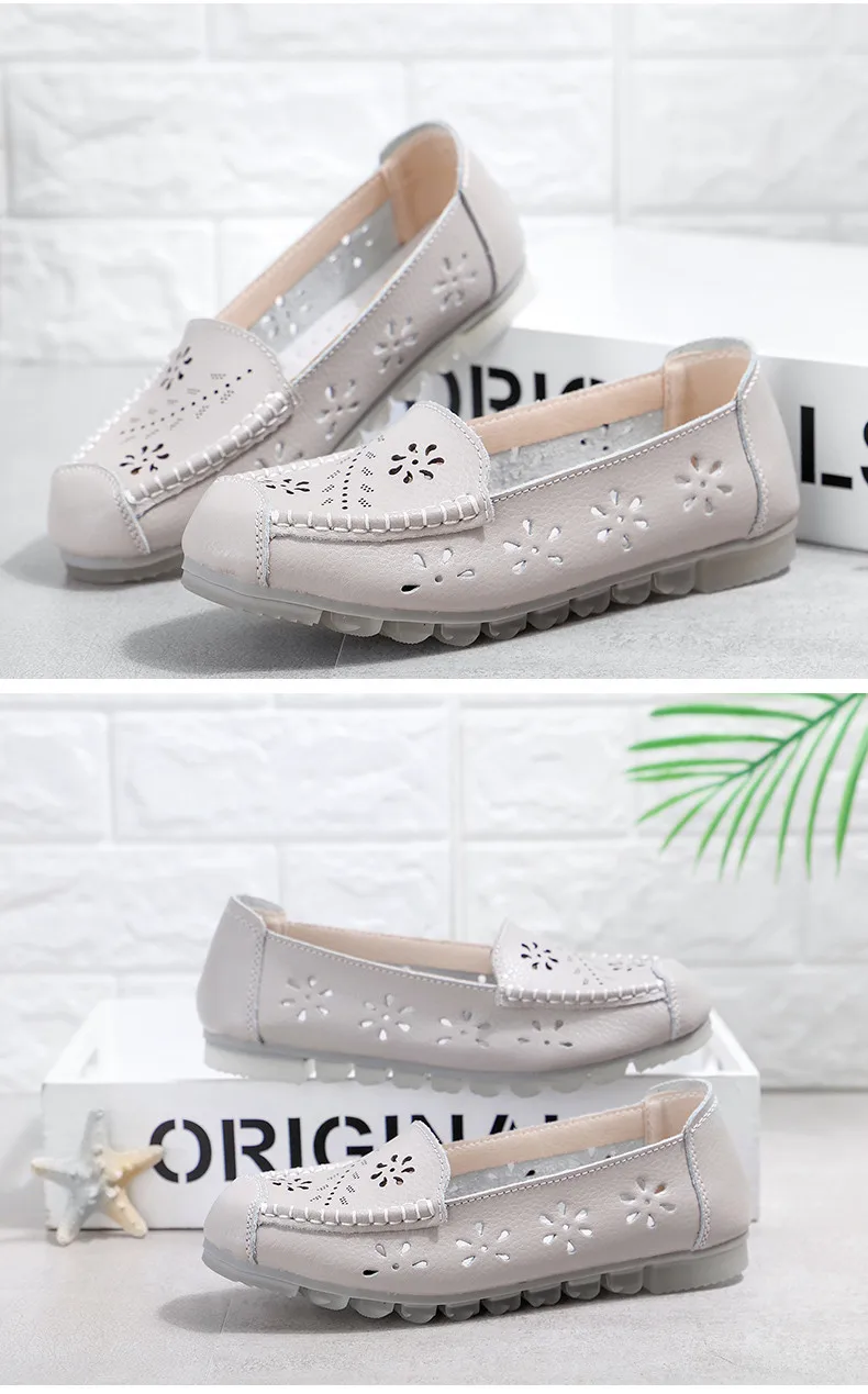 CAGILKZEL 2019 New Women Ballet Shoes Flats Cut Out Leather Breathbale Moccains Casual Woman Boat Shoes Ladies Ballerina (10)