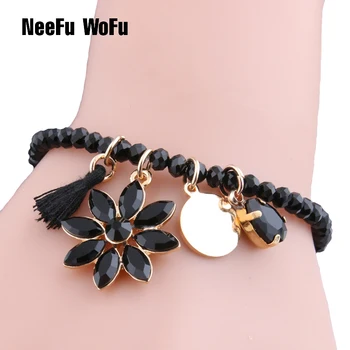 

NeeFuWoFu Alloy Crystal Bead Bracelets Pulsera Filament Bohemia de Madera Rope Chain Estrela de Cinco Pontas Bracelet Perles