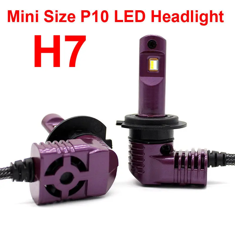 

H7 Mini Size P10 LED Headlight Front Bulbs Built-in Fan All-in-one 6K 35W 5200LM