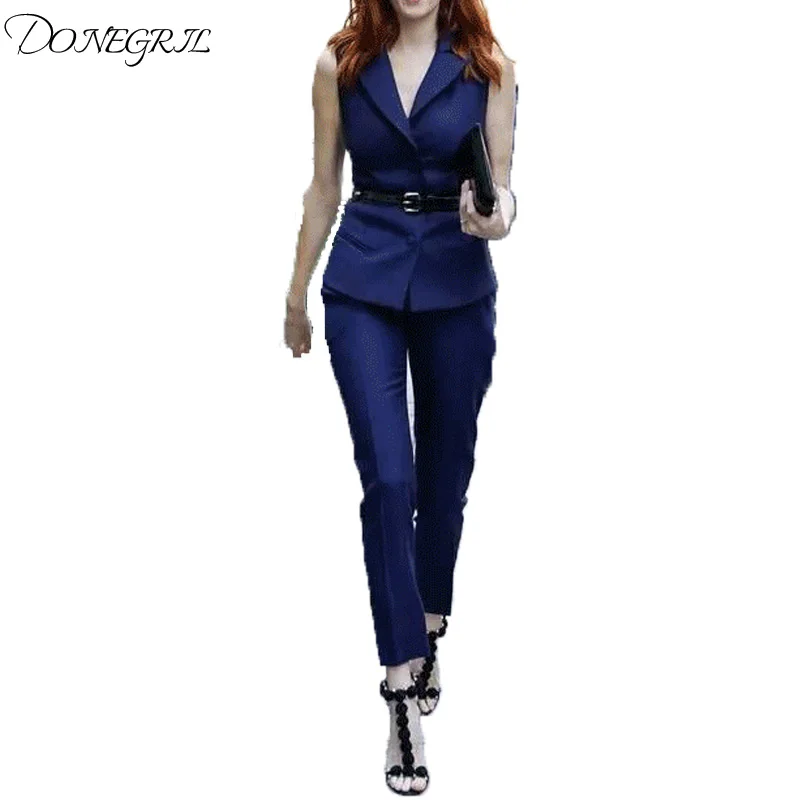 2018 Summer Style Fashion Women's Two Piece Clothes Set Elegant Turn Down Collar Vest Blazer and Pants Suit Set Office Outfit 2018 Summer Style Fashion Women's Two Piece Clothes Set Elegant Turn Down Collar Vest Blazer and Pants Suit Set Office Outfit