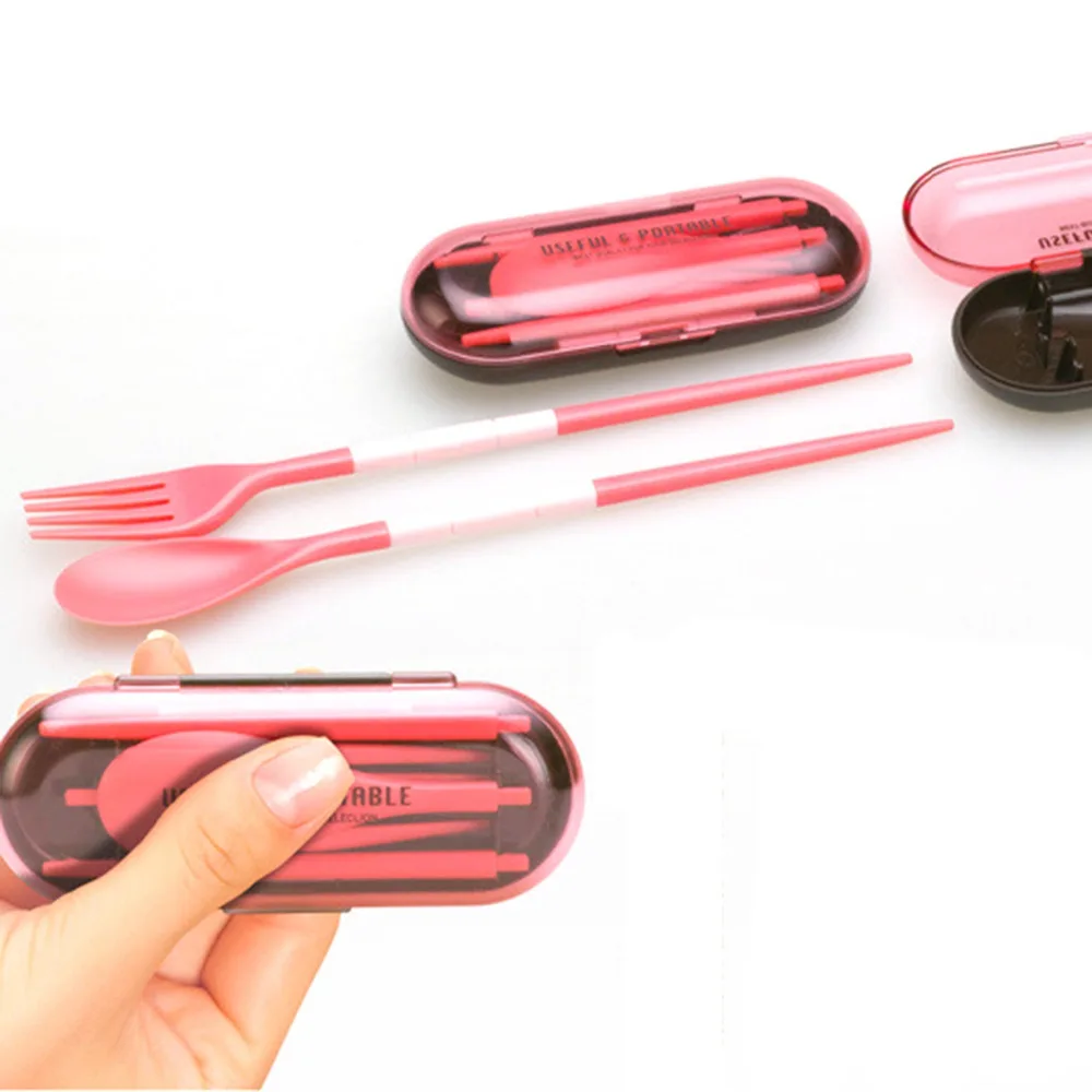 

1 Set ABS outdoor travel picnic portable tableware folding chopsticks spoon fork with storage box