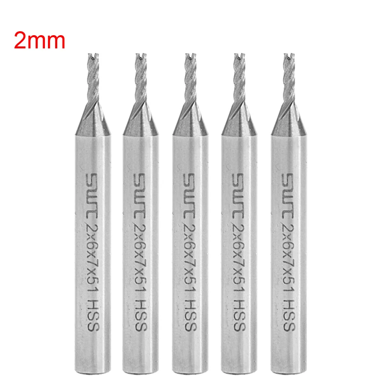 

5Pcs/Set 4 Flutes HSS Milling 2mm-6mm Set Bits Router Rod Straight Milling Tool