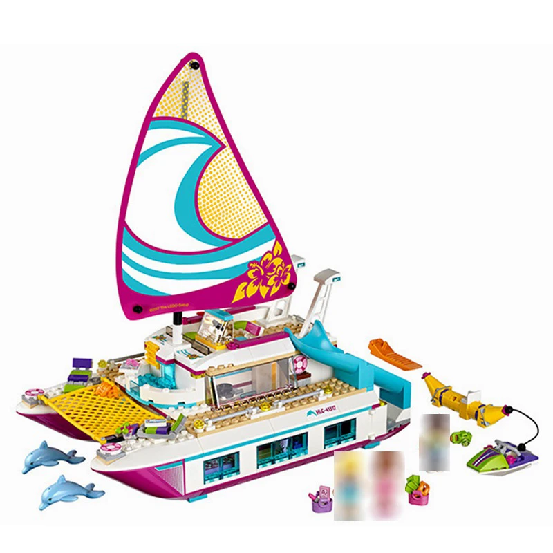 

Compatible Boat Sunshine Catamaran Brick Girls For Legoing Friends Dolphin Cruiser Building Block Toys For Children Friend Gifts