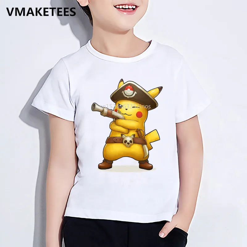 Kids Summer Girls& Boys T shirt Children Cool Captain Pikachu Cartoon Print T-shirt Anime Pokemon Go Funny Baby Clothes,HKP2295