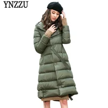 YNZZU, зимняя женская куртка, утолщенная, теплая, длинная, однотонная, повседневная, белая, на утином пуху, куртка для женщин, Свободное пальто, manteau femme hiver O638