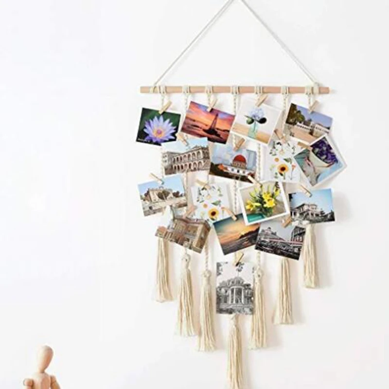 Photo Rope Frame Hand-woven Cotton Thread Tassel Picture Rack DIY Wall Postcard Decor For Wedding Graduation Party Photo Props