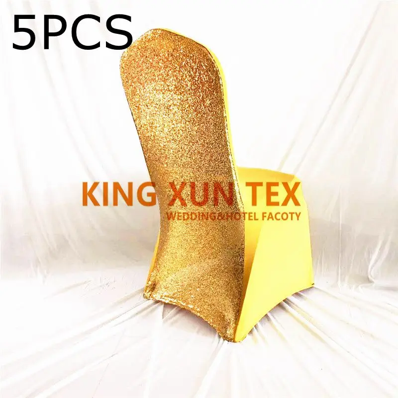 

Back With Sequin Fabric Lycra Spandex Chair Cover Wedding Banquet Stretch Chair Cover