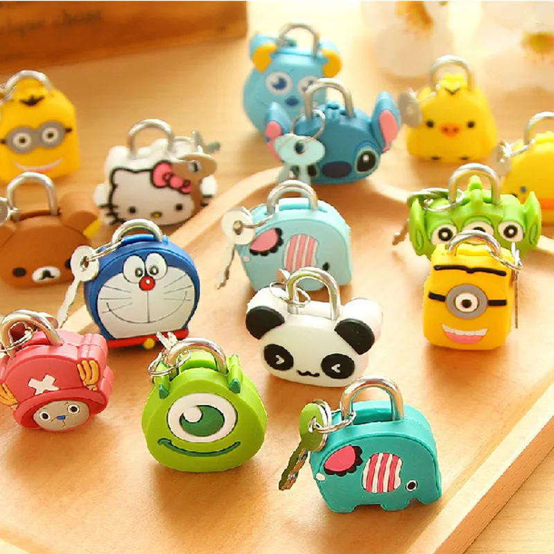 

Mini Padlocks Key Lock With key For Handbag/Small Luggage/Tiny Craft Diary/Toy/Box Cute Silicone Cartoon Doll Metal Mini Padlock