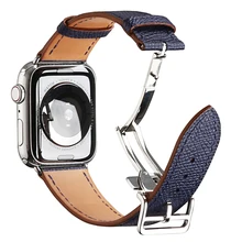 Skórzane pojedyncze wycieczka wdrażania klamra z LOGO pasek do zegarka Iwatch 38 MM-44 MM wymiana nadgarstek dla Apple zegarek pasek pasek(China)