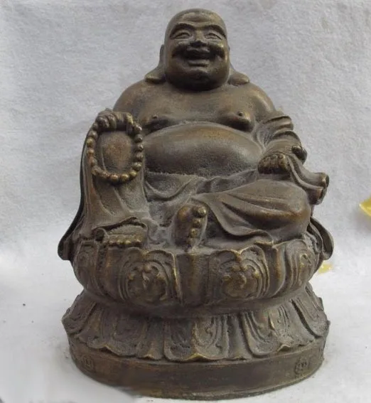 

9.5 Chinese folk fane bronze copper happy laughter money Maitreya Buddha statue free shipping