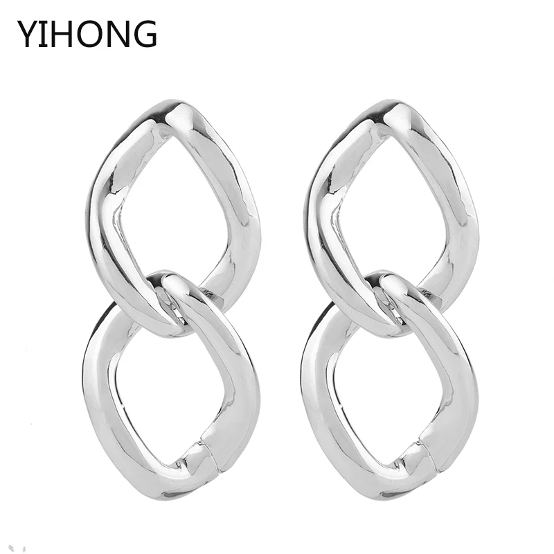 

Two Ring Design Drop Earrings Gold Color Alloy Pendant Chain Dangle Simple Earrings for Fashion Women Jewelry
