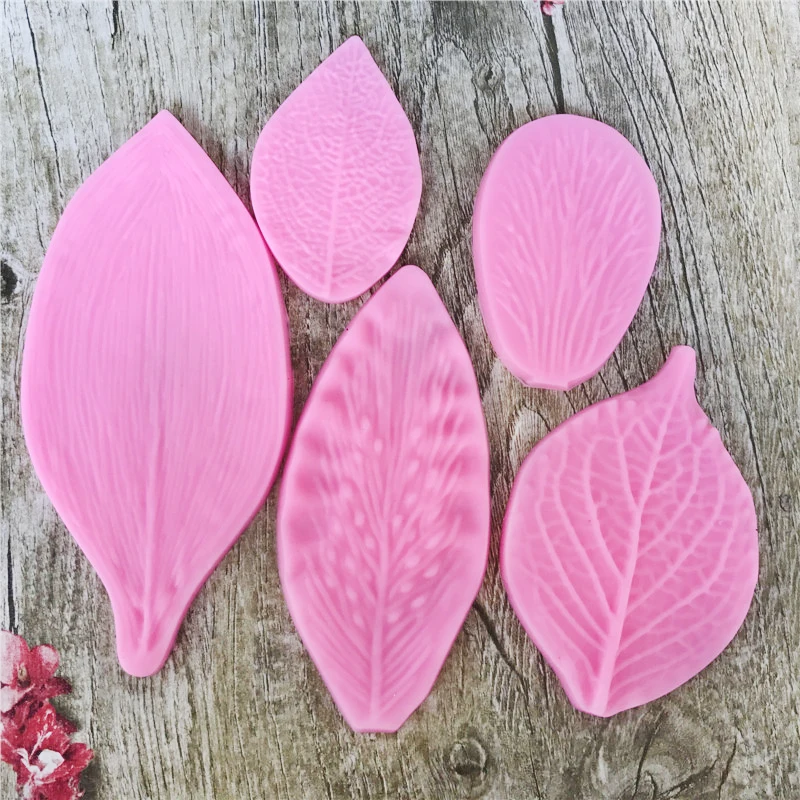 

5pcs Fondant Cake Leaf Mold Fimo Clay Tools DIY Handmade Polymer Clay Fimo Mold plastic GumPaste Peony Rose Floral Leaves Mould