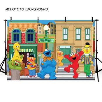 

MEHOFOTO Birthday Photography Backdrops Sesame Street Elmo World Party Banner Photo Background for Pictures Customize