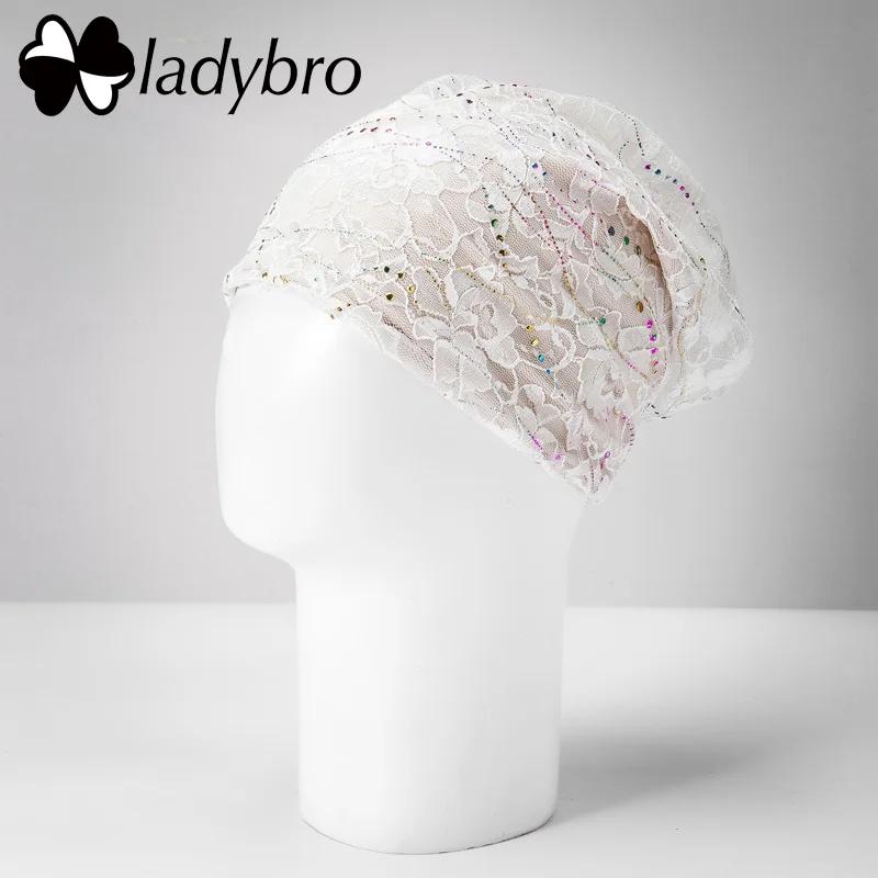 Ladybro брендовая Осенняя Шапка-бини Skullies, женская шапка, Женская кружевная шапка с бабочкой, Женская хлопковая Повседневная Цветочный чепчик, Femme - Цвет: 001 white