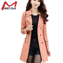 Пальто Для женщин отложным воротником Повседневное Тренч женский сплошной длинный Тонкий двубортное пальто