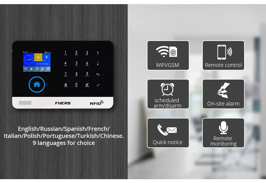 FUERS Upgrade PG103 wifi gprs gsm домашняя охранная сигнализация приложение управление сирена дым PIR детектор движения Клавиатура RFID DIY Набор
