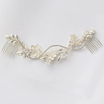 

Jonnafe Silver Color Leaf Wedding Hair Comb Accessories Rhinestone Bridal Hair Pins Jewelry Handmade Women Headpiece