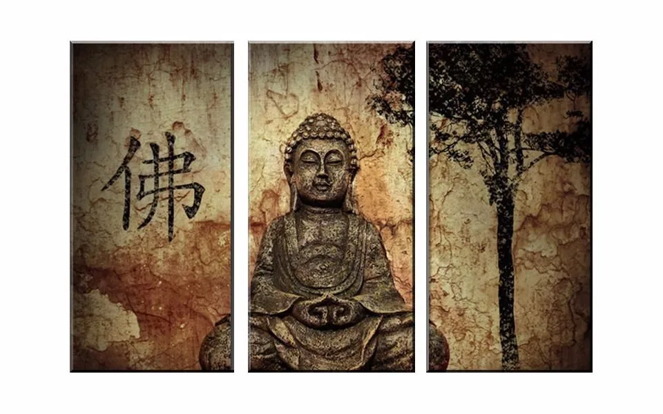 

3 Pieces Framed Print Quiet Buddha Head Picture Poster Modern Home Decor Wall Art Print Halloween Painting on Canvas Poster
