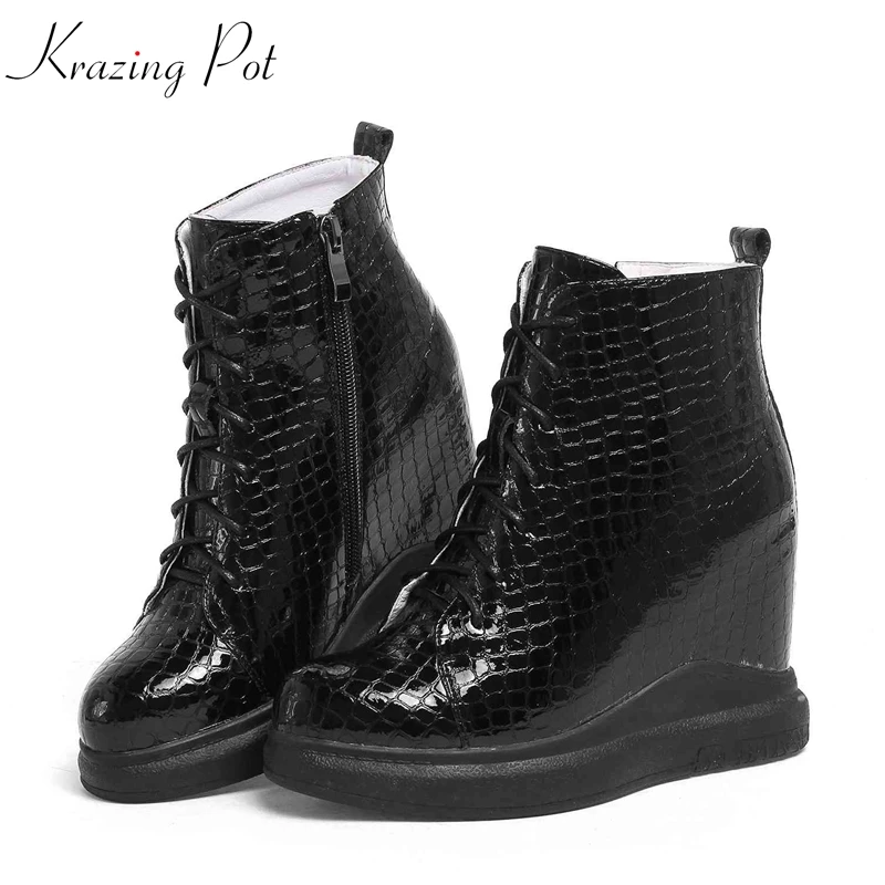 

Krazing Pot cow leather runway elegant lady superstar handsome wedges Autumn Winter waterproof leisure rivets Chelsea boots L3f1