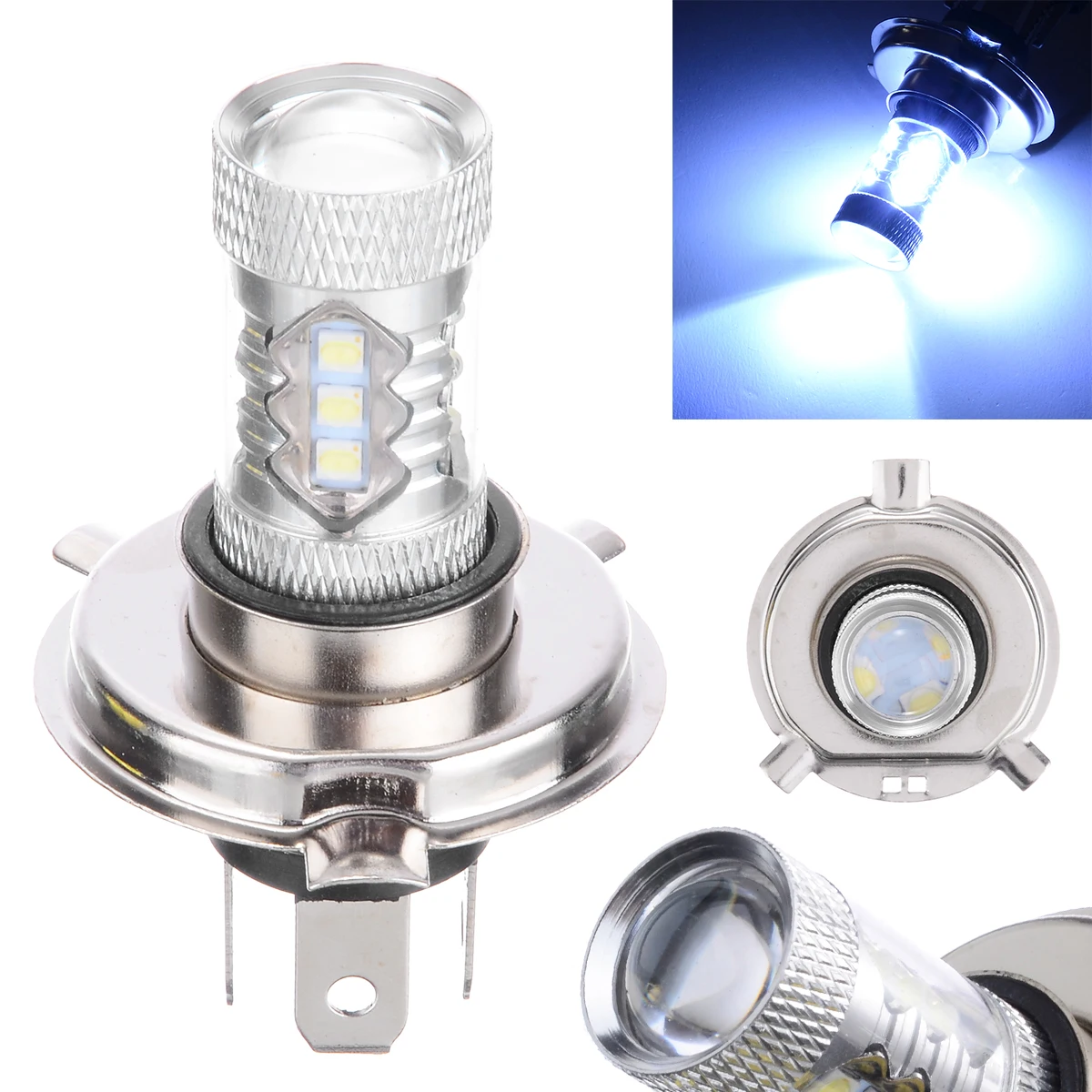 

1PC H4 80W 800LM Motorcycle 16LED HeadLight 12V AC/DC Hi/Lo Beam Head Lamp White 18mm Modified Bulbs