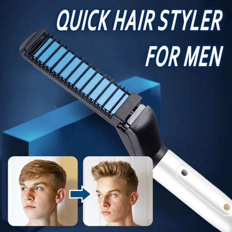 

2018 Newly Quick Hair Styler Comb Hair Curling Iron All In One Ceramic Volumize Flatten Side Straightener Curler Set for Men