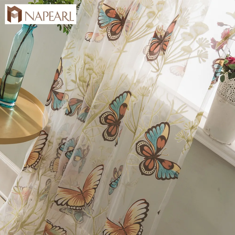 

Butterfly tulle curtains modern sheer organza cartoon girl bedroom kid living room rustic window treatment kitchen short curtain