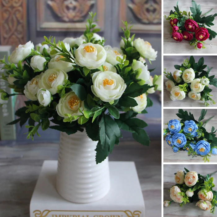 new multi color 6 branches spring artificial fake peony flower
