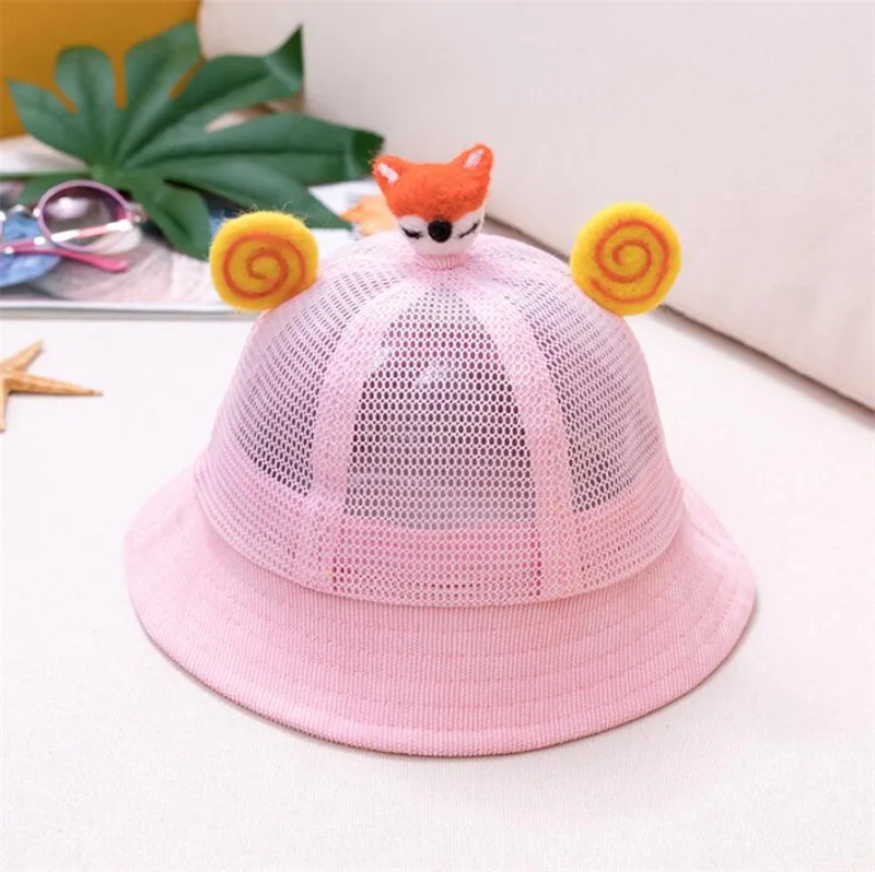 Pink Fox Летние Детская Панамка сетки мальчик девочка мультфильм шляпа рыбака Дети Открытый пляжная шляпа милый мультфильм защита от солнца защитный кепки s Chapeu - Цвет: Pink Fox